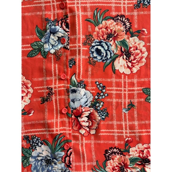 Bon Worth Women’s Orange Floral Button Up Hawaiian Style Blouse Top Size large - Picture 2 of 6